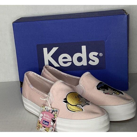 Keds Women 9.5 Betty & Veronica Triple decker Velvet Pink slip on sneaker - New - Picture 6 of 7